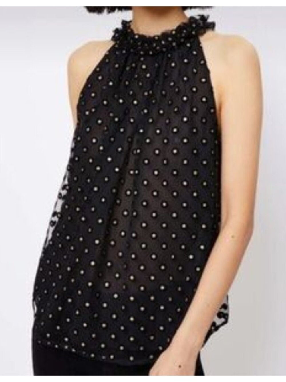 Loft Black & Gold Polka Dot Sleeveless Blouse sz L